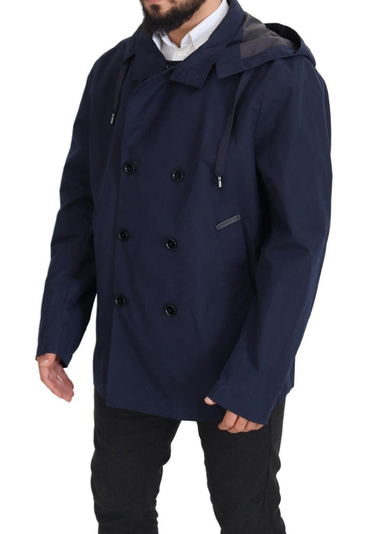 Dolce &amp; Gabbana – Blaue, zweireihige Manteljacke mit Kapuze