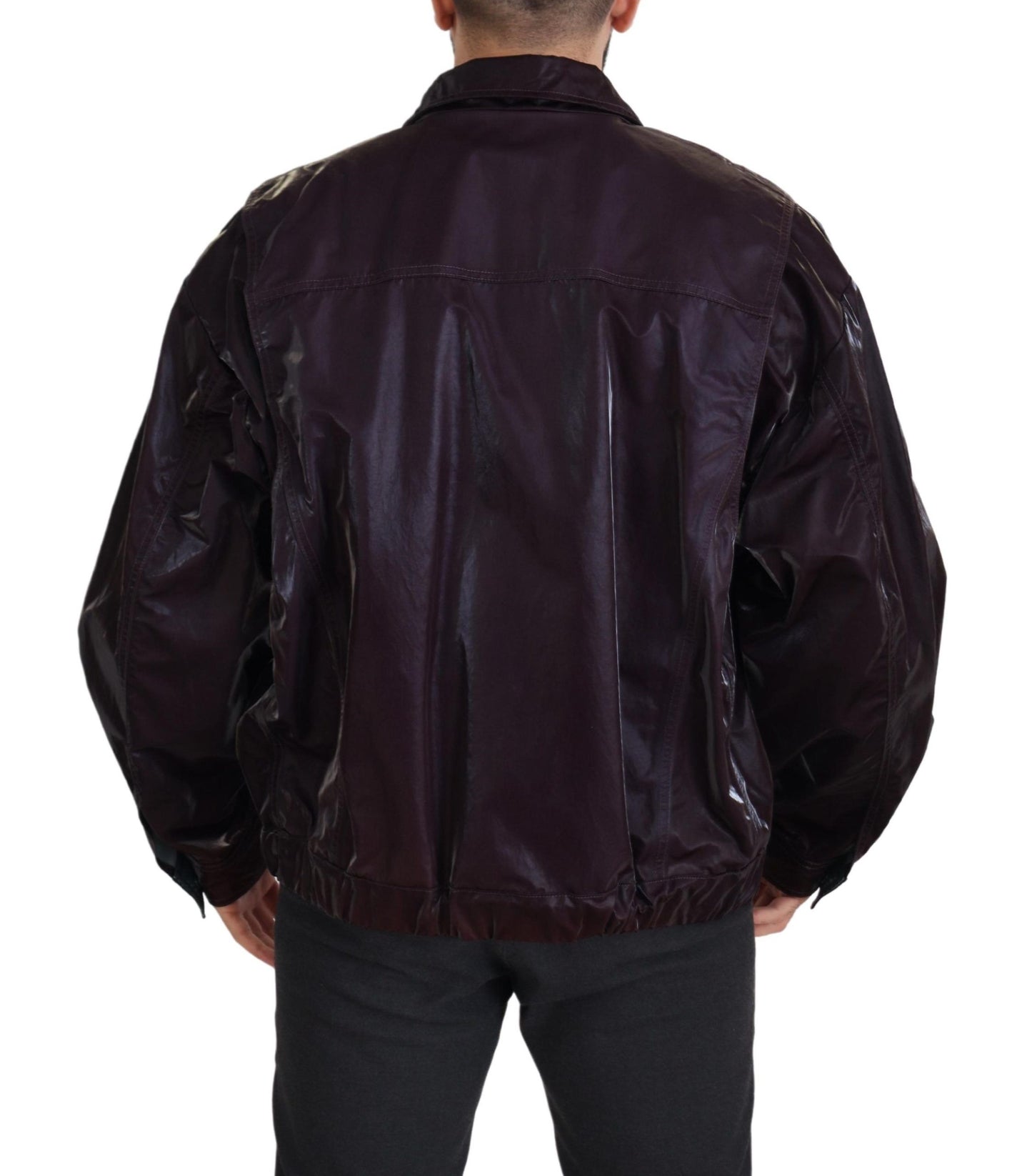 Dolce &amp; Gabbana Bordeaux Nylon Kragen Herren Manteljacke