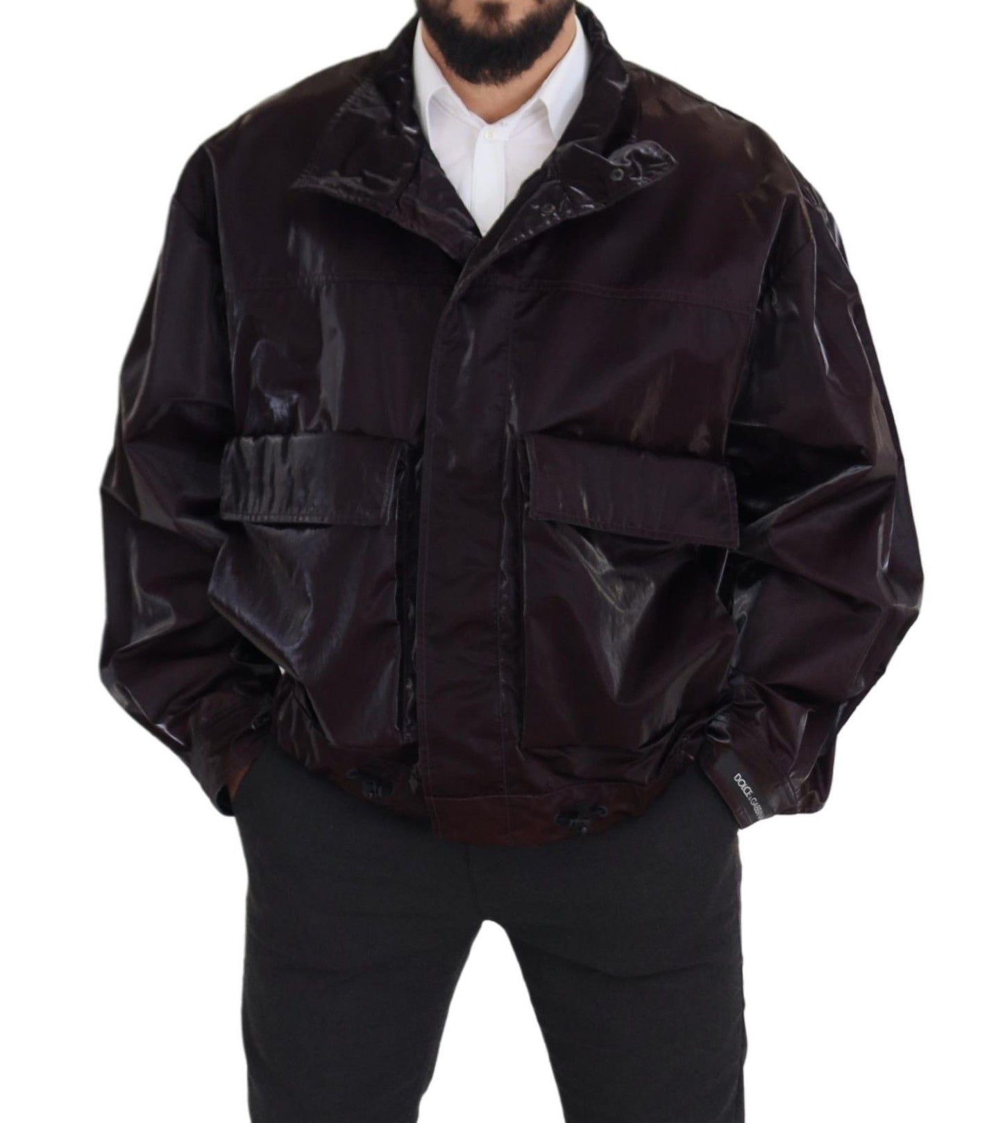 Dolce &amp; Gabbana Bordeaux Nylon Kragen Herren Manteljacke