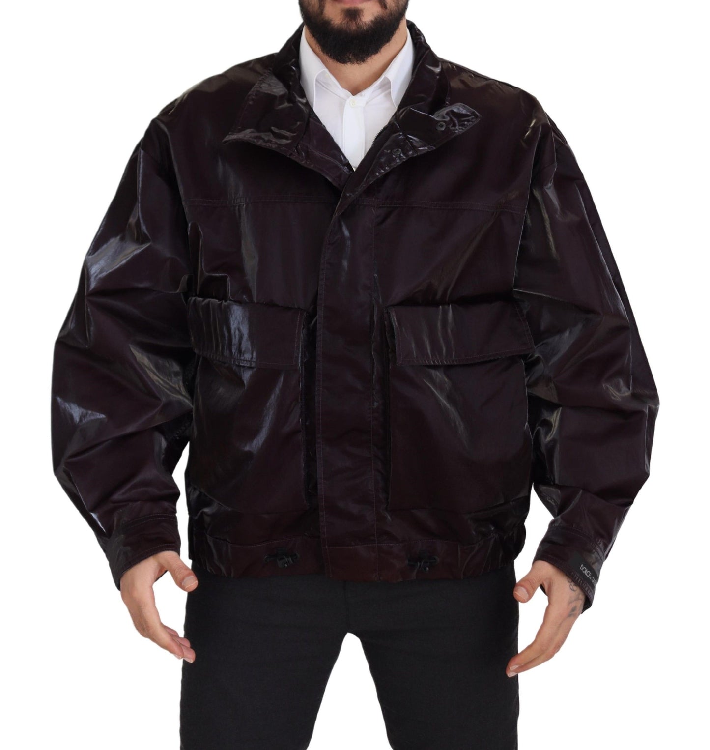 Dolce &amp; Gabbana Bordeaux Nylon Kragen Herren Manteljacke