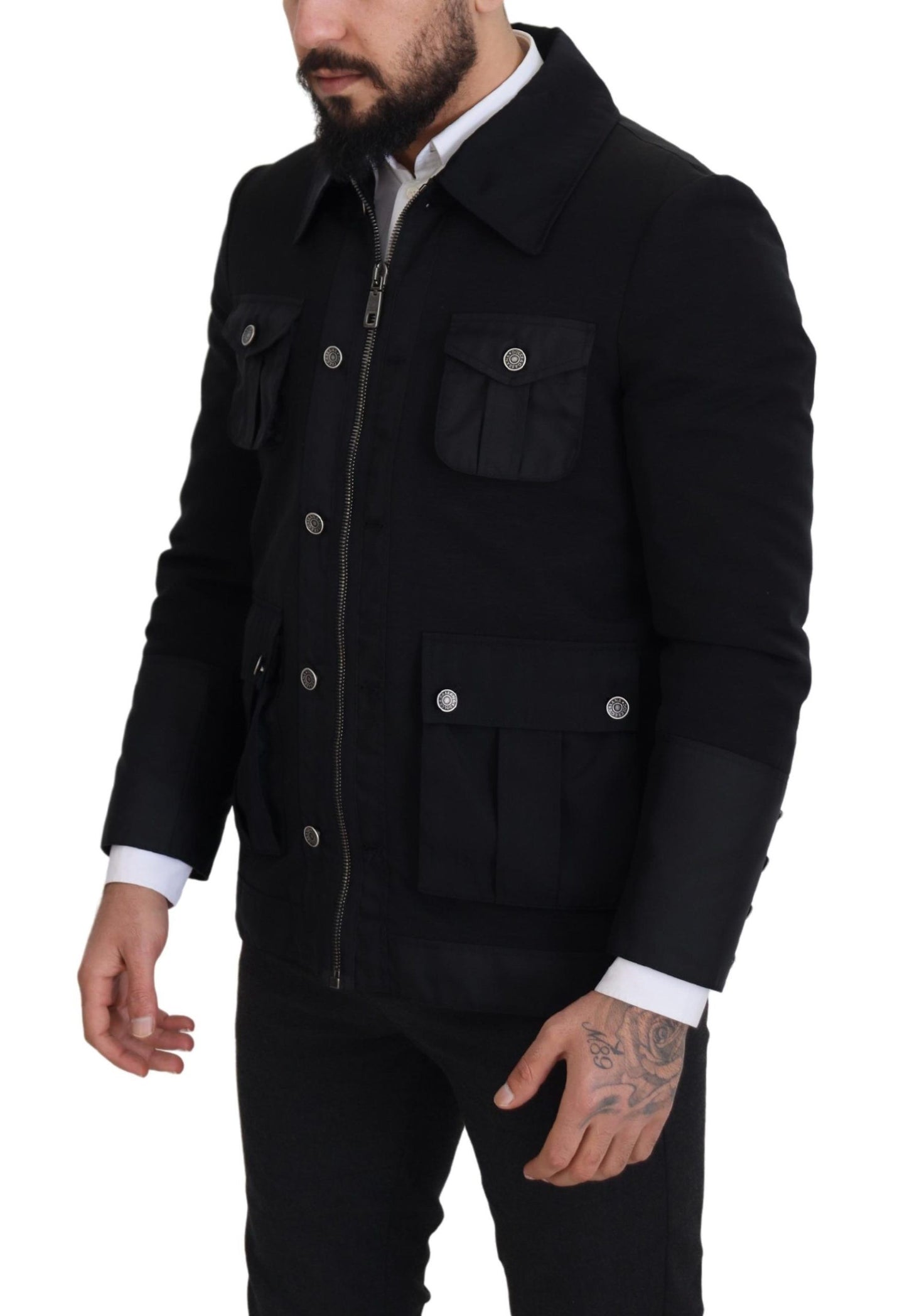 Dolce & Gabbana Black Wool Collared Full Zip Jacket