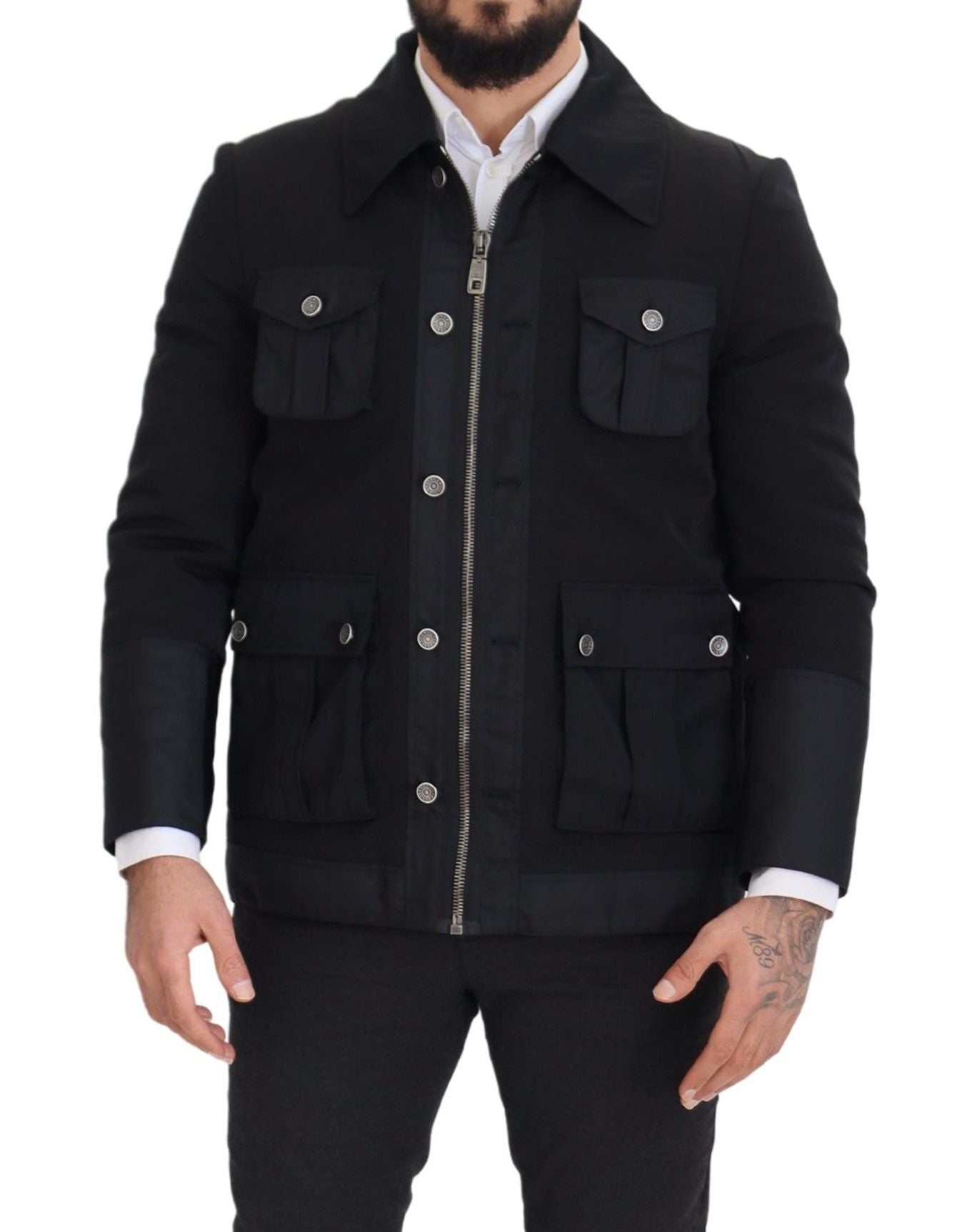 Dolce & Gabbana Black Wool Collared Full Zip Jacket