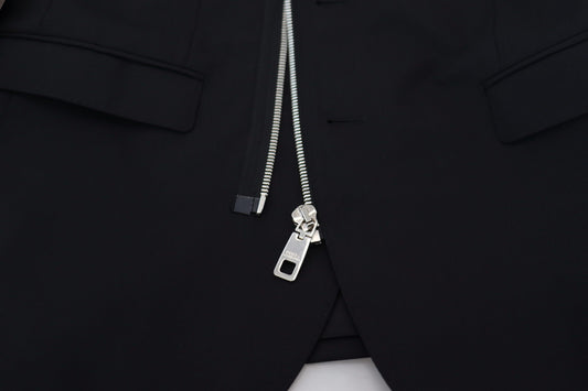 Dolce &amp; Gabbana – Schwarze Wolljacke mit durchgehendem Reißverschluss und langen Ärmeln