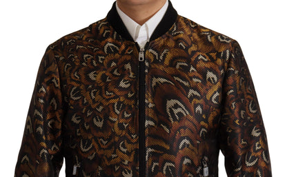 Dolce &amp; Gabbana – Blousonjacke mit durchgehendem Reißverschluss und braunen Federn