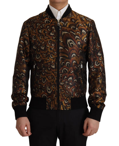 Dolce &amp; Gabbana – Blousonjacke mit durchgehendem Reißverschluss und braunen Federn
