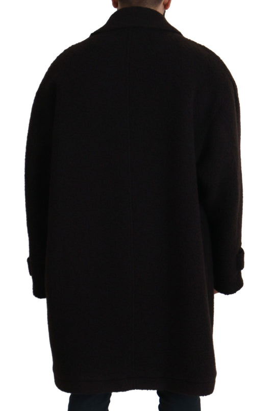Dolce &amp; Gabbana – Schwarze Trenchcoatjacke aus Alpaka mit Knopfleiste