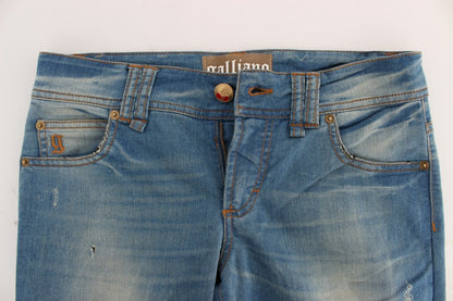 John Galliano Slim Fit Jeans aus Baumwollmischung in blauer Waschung