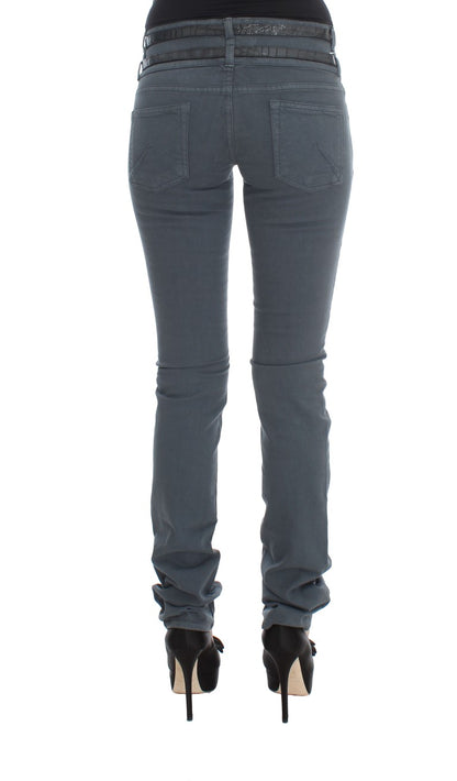 John Galliano – Blaue Slim Fit-Jeans aus Baumwollmischung mit hoher Taille