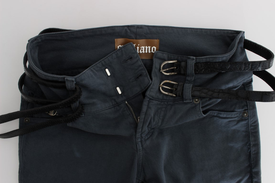 John Galliano – Blaue Slim Fit-Jeans aus Baumwollmischung mit hoher Taille