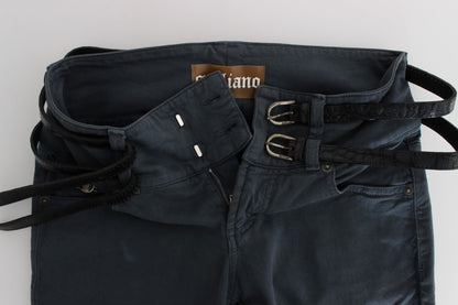 John Galliano – Blaue Slim Fit-Jeans aus Baumwollmischung mit hoher Taille