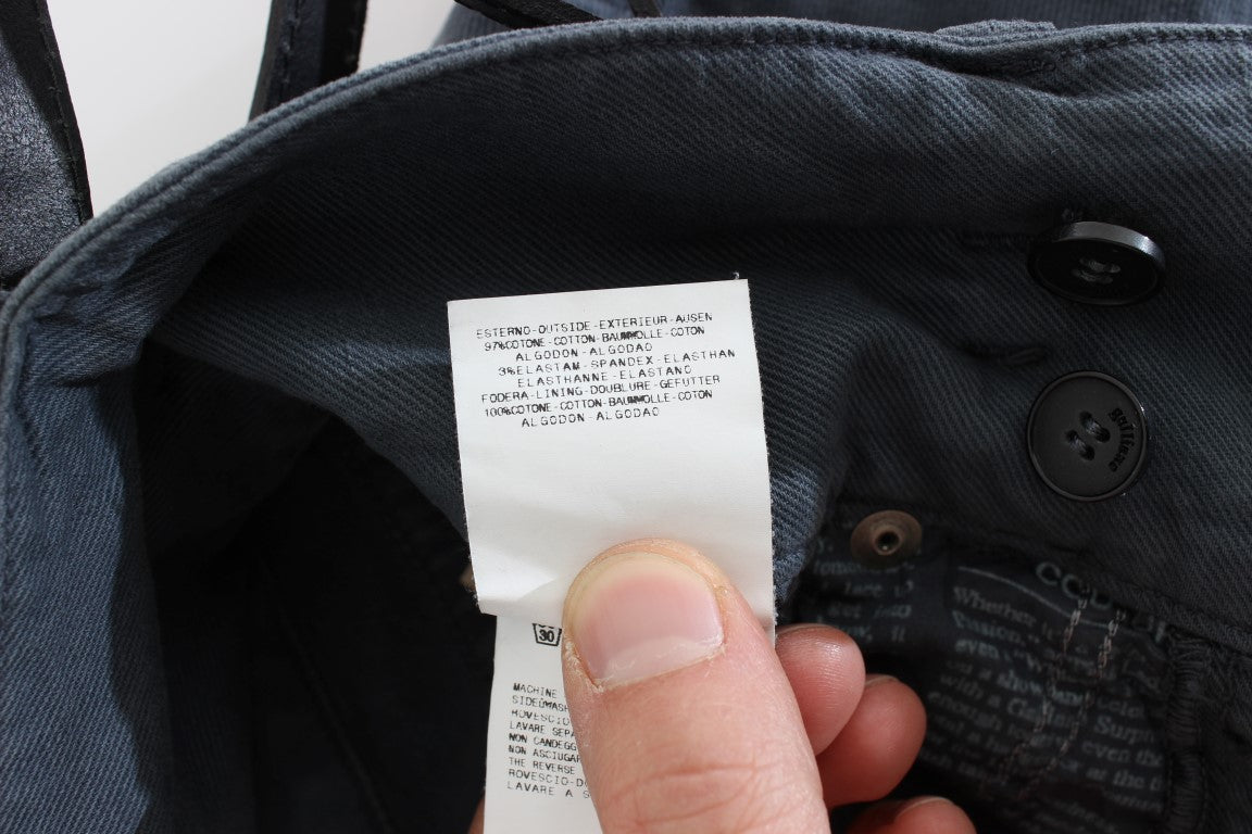 John Galliano – Blaue Slim Fit-Jeans aus Baumwollmischung mit hoher Taille