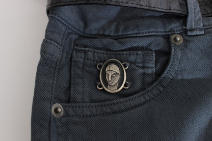 John Galliano – Blaue Slim Fit-Jeans aus Baumwollmischung mit hoher Taille