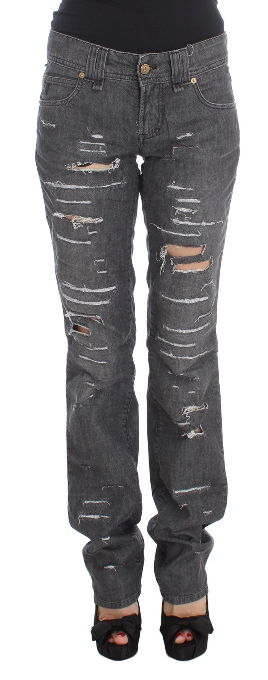 John Galliano – Zerrissene Straight-Fit-Jeans aus grau verwaschener Baumwolle