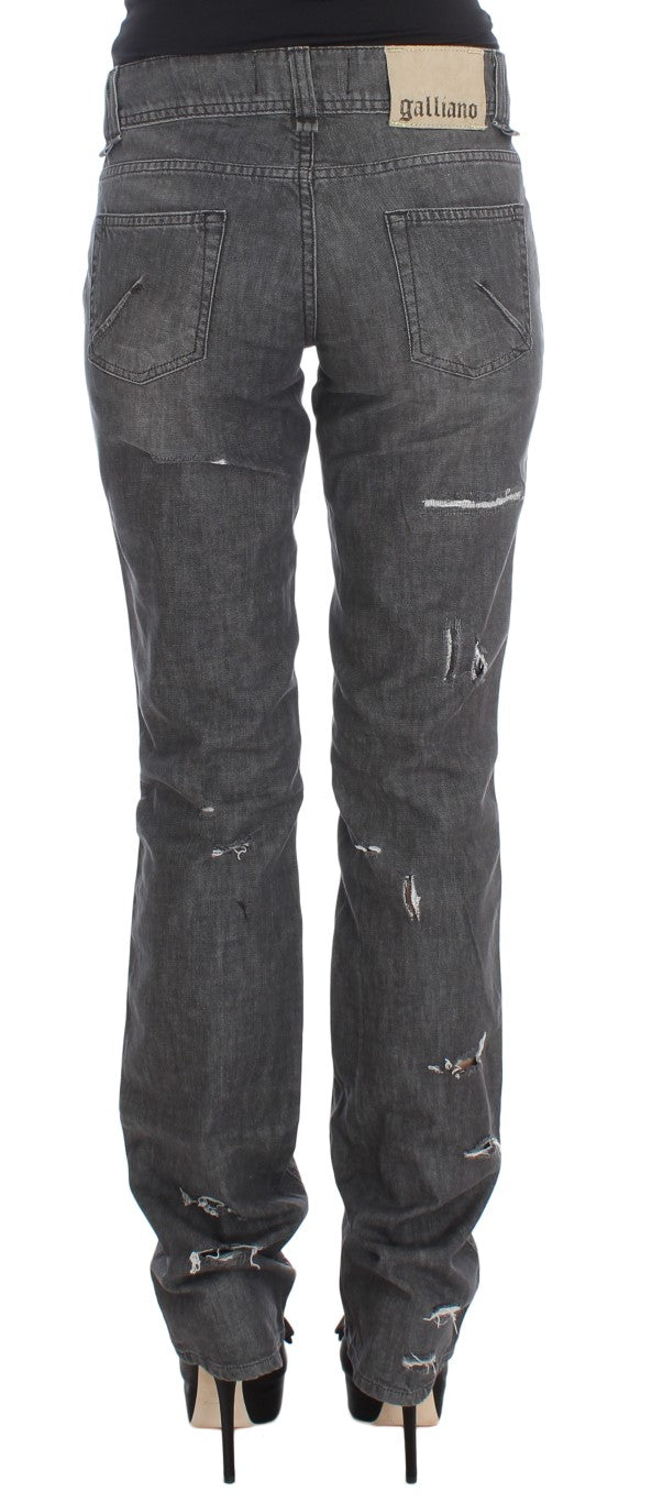 John Galliano – Zerrissene Straight-Fit-Jeans aus grau verwaschener Baumwolle
