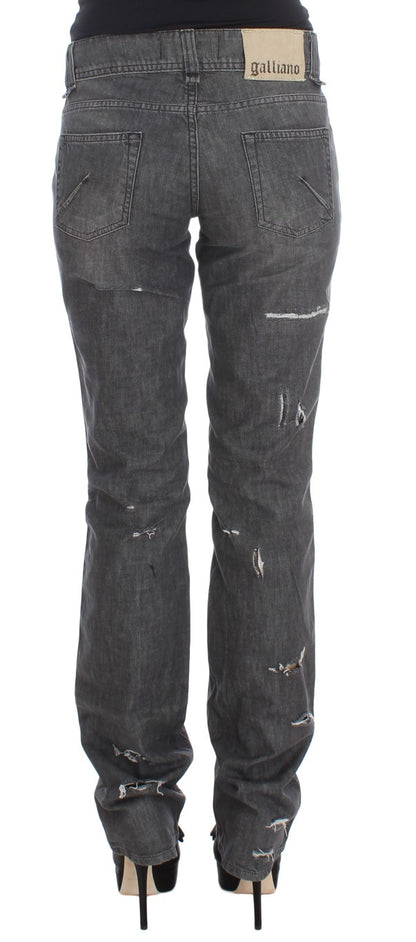 John Galliano – Zerrissene Straight-Fit-Jeans aus grau verwaschener Baumwolle