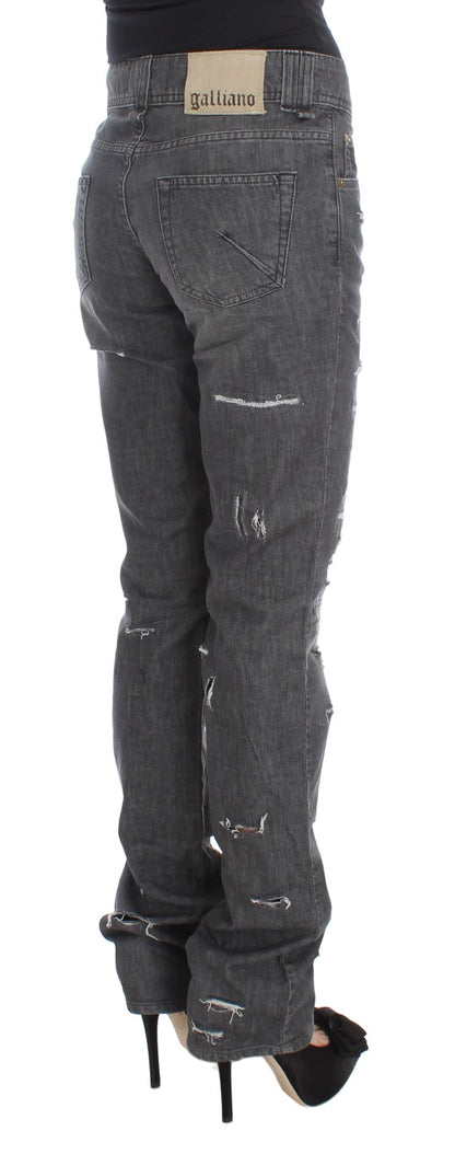 John Galliano – Zerrissene Straight-Fit-Jeans aus grau verwaschener Baumwolle