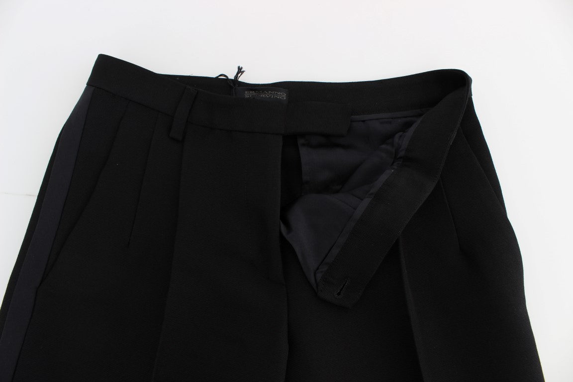 Ermanno Scervino – Schwarze, gestreifte Hose aus Baumwollmischung mit weitem Bein