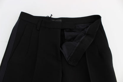 Ermanno Scervino – Schwarze, gestreifte Hose aus Baumwollmischung mit weitem Bein