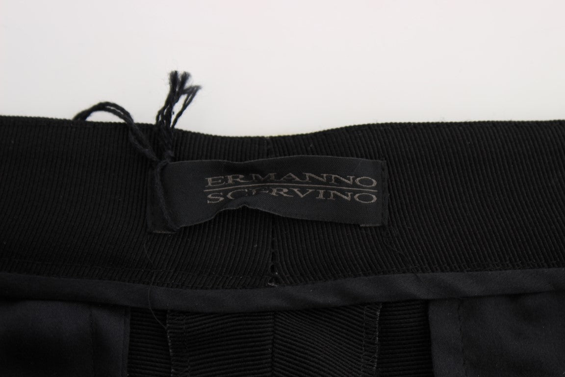 Ermanno Scervino – Schwarze, gestreifte Hose aus Baumwollmischung mit weitem Bein
