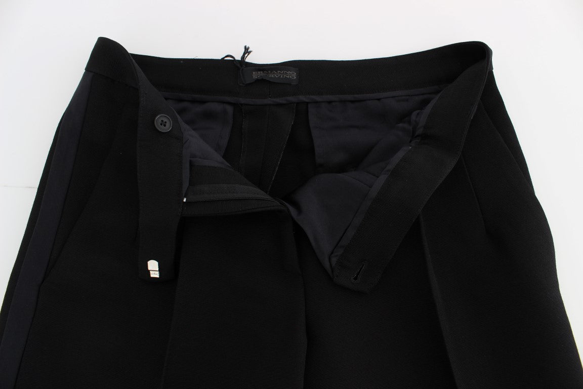 Ermanno Scervino – Schwarze, gestreifte Hose aus Baumwollmischung mit weitem Bein