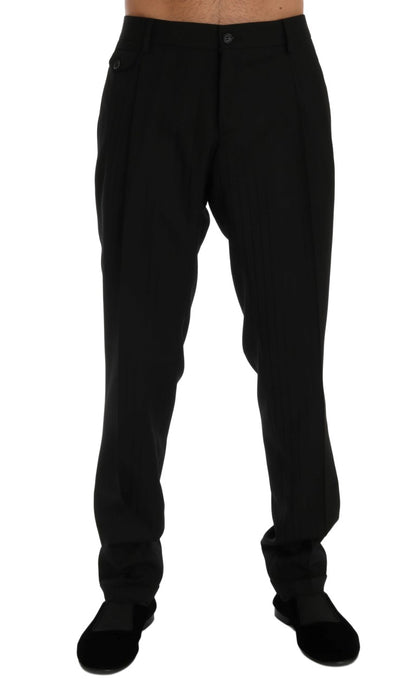 Dolce &amp; Gabbana Schwarze gestreifte Wollstretchhose