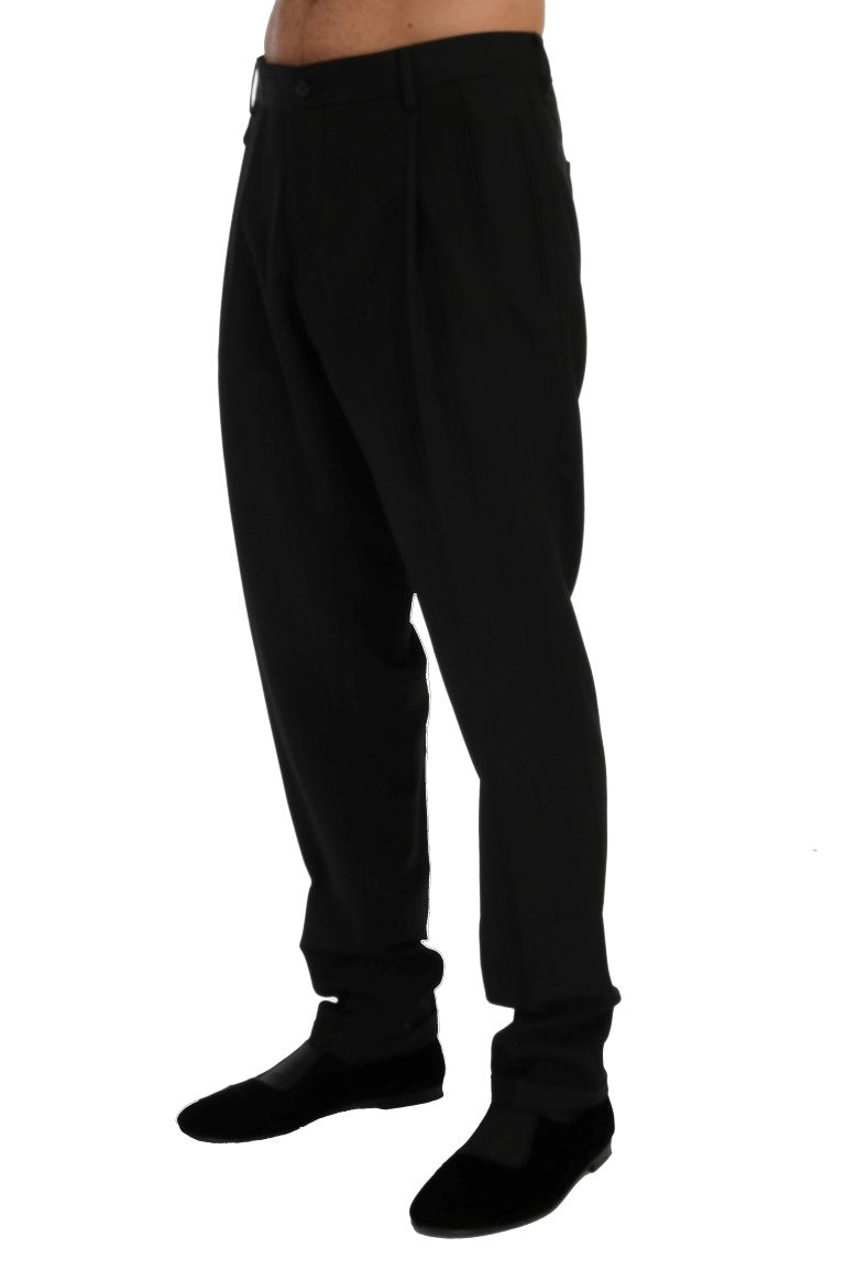 Dolce &amp; Gabbana Schwarze gestreifte Wollstretchhose