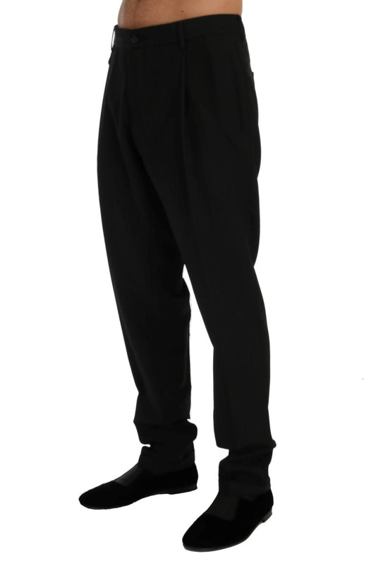 Dolce &amp; Gabbana Schwarze gestreifte Wollstretchhose