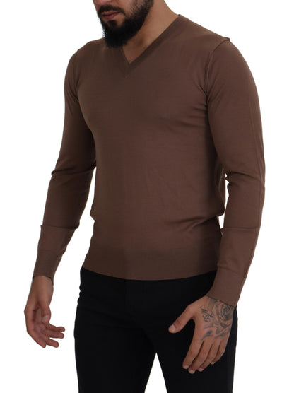 Dolce &amp; Gabbana Brauner Wollpullover für Herren mit V-Ausschnitt