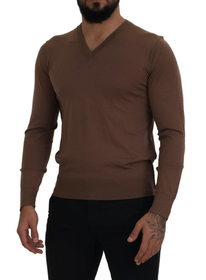 Dolce &amp; Gabbana Brauner Wollpullover für Herren mit V-Ausschnitt