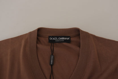 Dolce &amp; Gabbana Brauner Wollpullover für Herren mit V-Ausschnitt