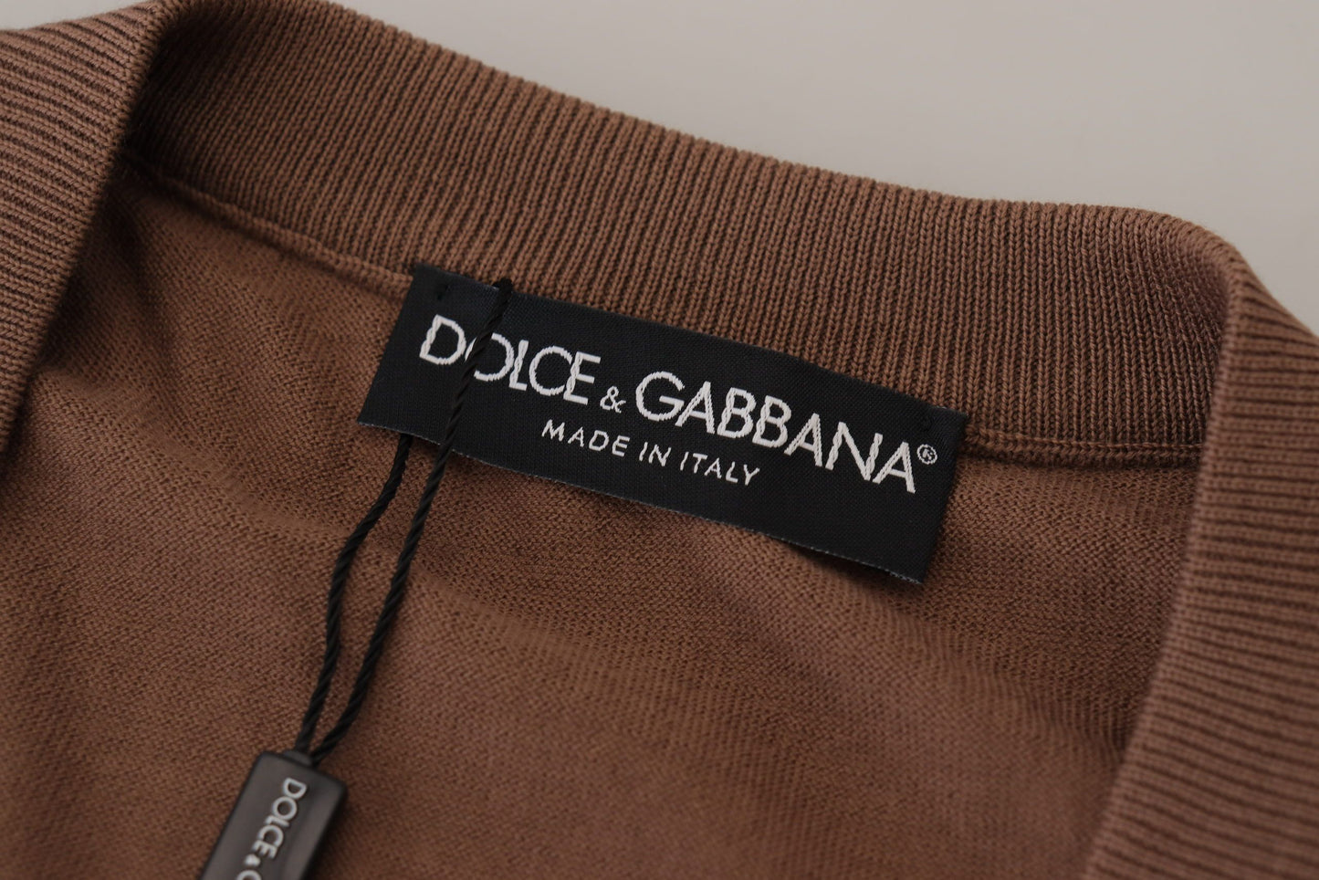 Dolce &amp; Gabbana Brauner Wollpullover für Herren mit V-Ausschnitt