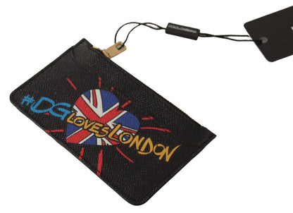 Dolce &amp; Gabbana Schwarzes Leder #DGLovesLondon Damen Kartenetui Münzfach Geldbörse