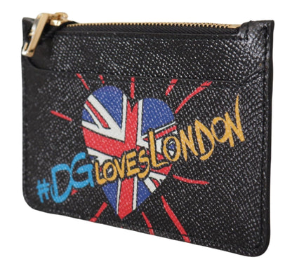 Dolce &amp; Gabbana Schwarzes Leder #DGLovesLondon Damen Kartenetui Münzfach Geldbörse