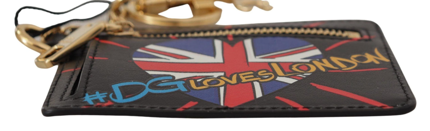Dolce &amp; Gabbana – Kartenetui aus schwarzem Leder #DGLovesLondon mit Schlüsselanhänger und Münzfach
