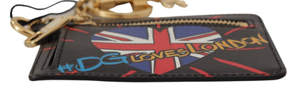 Dolce &amp; Gabbana – Kartenetui aus schwarzem Leder #DGLovesLondon mit Schlüsselanhänger und Münzfach