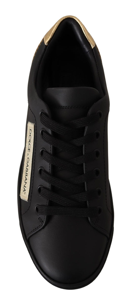 Dolce &amp; Gabbana Schwarz Gold Leder Low Top Sneakers Damenschuhe