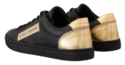 Dolce &amp; Gabbana Schwarz Gold Leder Low Top Sneakers Damenschuhe