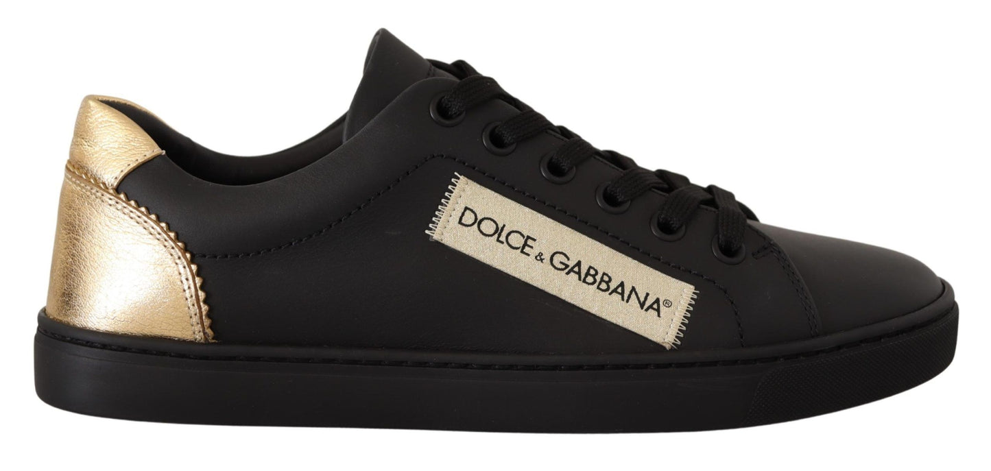 Dolce &amp; Gabbana Schwarz Gold Leder Low Top Sneakers Damenschuhe
