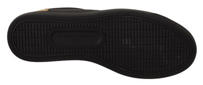 Dolce &amp; Gabbana Schwarz Gold Leder Low Top Sneakers Damenschuhe