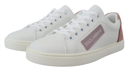 Dolce &amp; Gabbana Weiß Rosa Leder Low Top Sneakers Schuhe