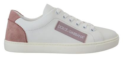 Dolce &amp; Gabbana Weiß Rosa Leder Low Top Sneakers Schuhe