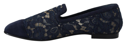 Dolce &amp; Gabbana – Slipper mit Blumenspitze in Blau