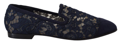 Dolce &amp; Gabbana – Slipper mit Blumenspitze in Blau
