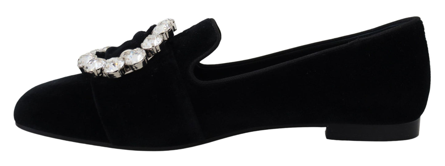 Dolce &amp; Gabbana – Loafer mit Kristallen in Schwarz aus Samt