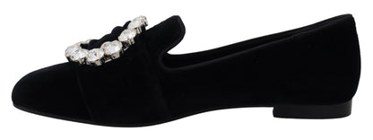 Dolce &amp; Gabbana – Loafer mit Kristallen in Schwarz aus Samt