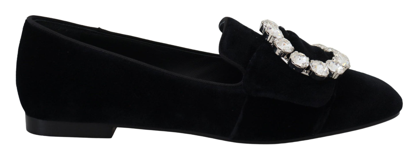 Dolce &amp; Gabbana – Loafer mit Kristallen in Schwarz aus Samt