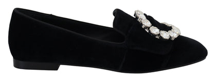 Dolce &amp; Gabbana – Loafer mit Kristallen in Schwarz aus Samt