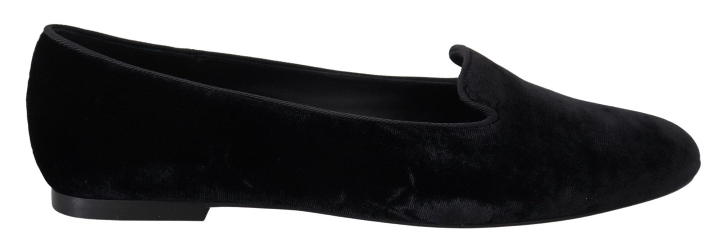 Dolce &amp; Gabbana – Slipper aus schwarzem Samt, flache Schuhe