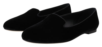 Dolce &amp; Gabbana – Slipper aus schwarzem Samt, flache Schuhe