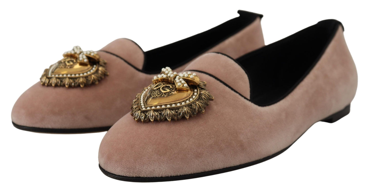 Dolce &amp; Gabbana – Slipper aus rosa Samt, flache Schuhe